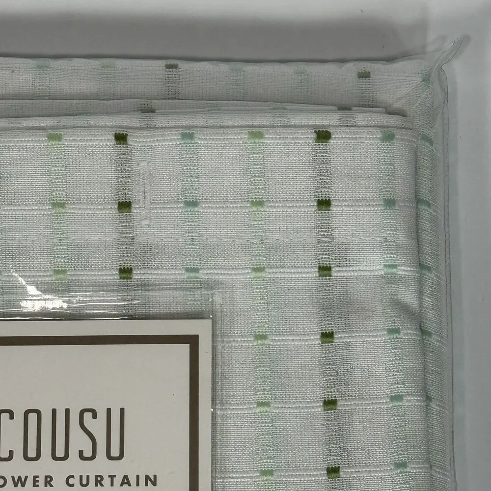 Saro Lifestyle Cousu Shower Curtain SC2136 White Green Textured 70